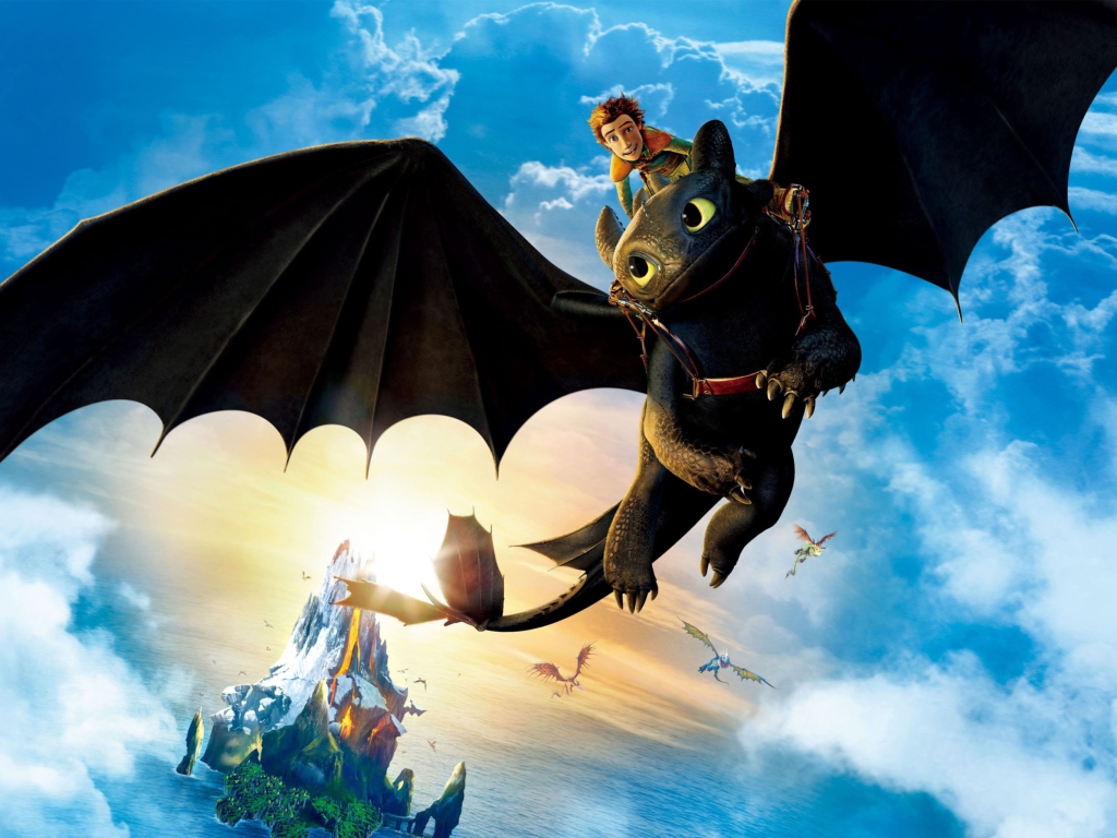 Das Hiccup Riding Toothless Wallpaper 1024x768