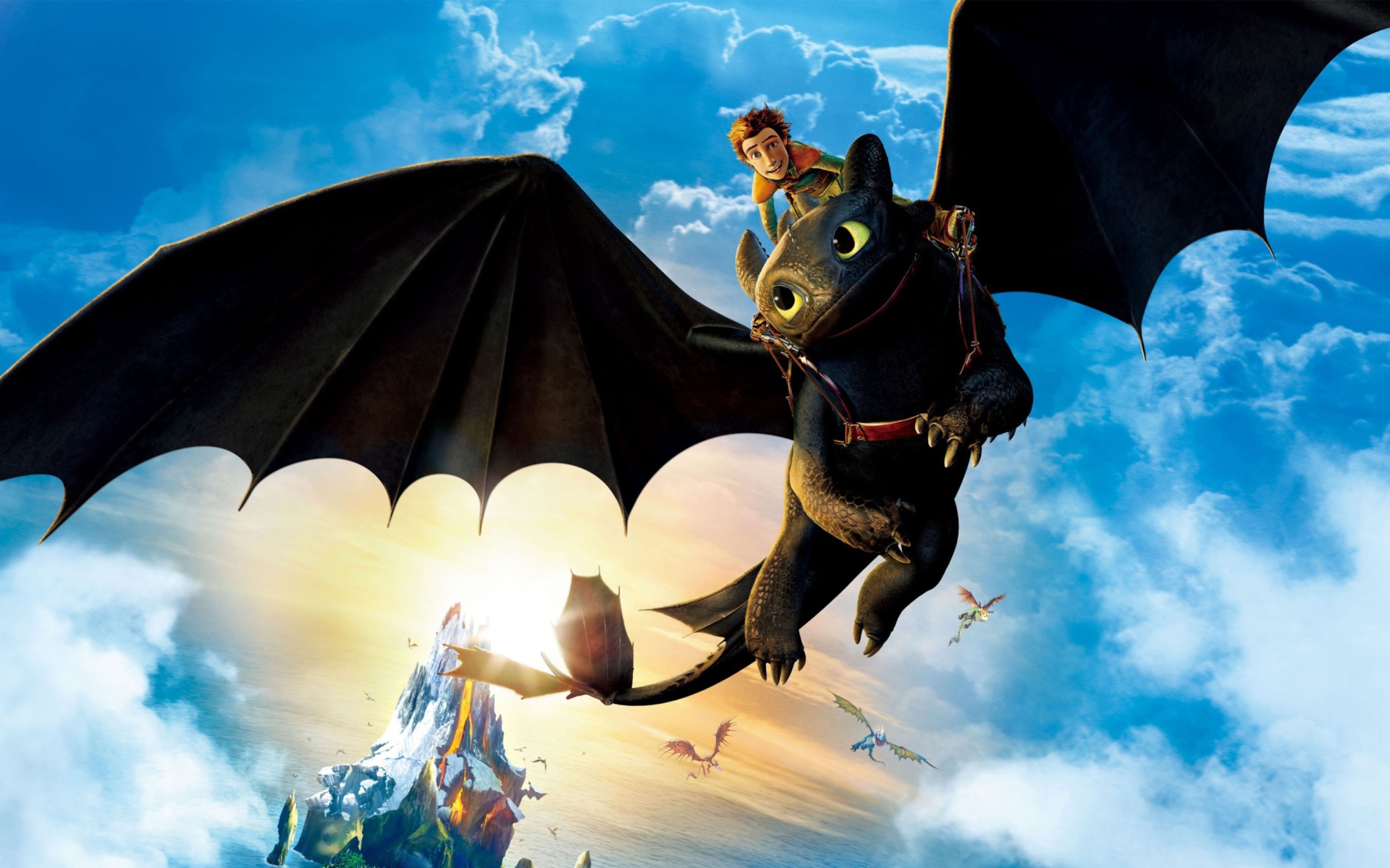 Обои Hiccup Riding Toothless 1920x1200