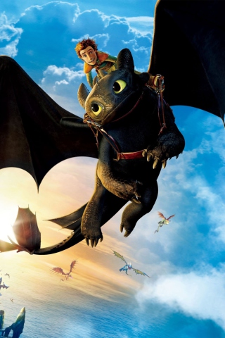 Das Hiccup Riding Toothless Wallpaper 320x480