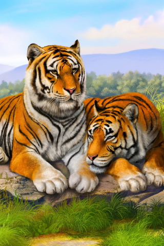 Das Tiger Family Wallpaper 320x480