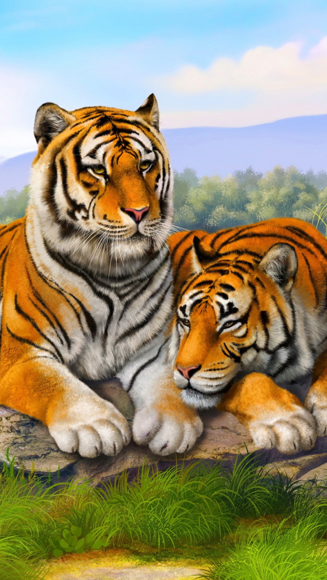 Fondo de pantalla Tiger Family 640x1136