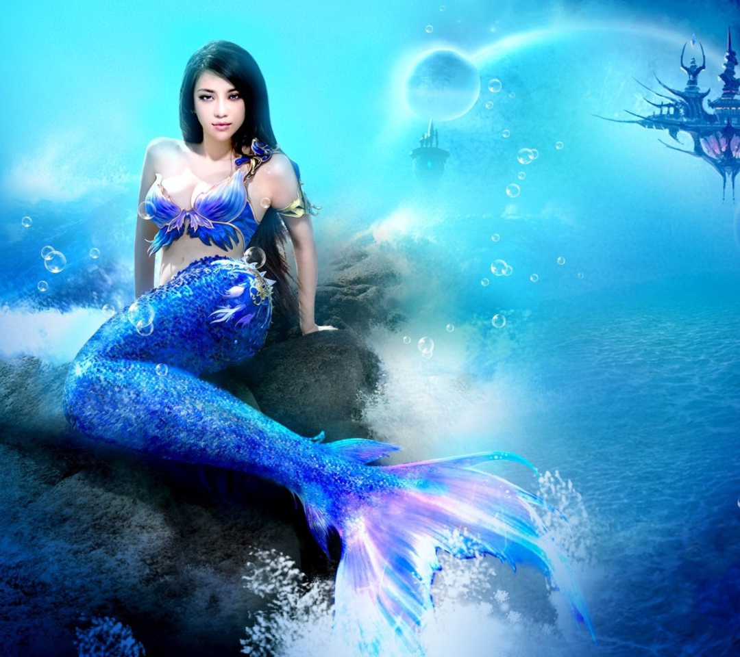 Misterious Blue Mermaid wallpaper 1080x960