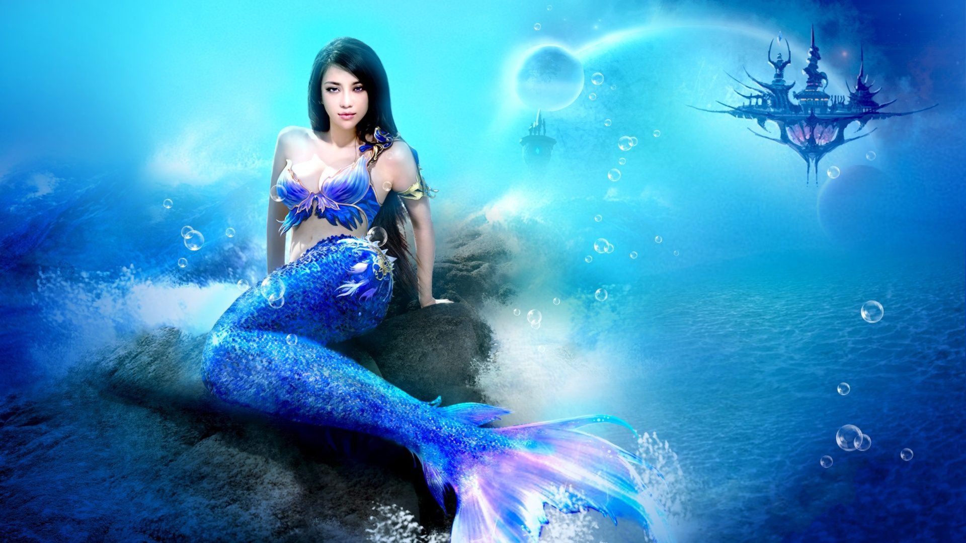 Fondo de pantalla Misterious Blue Mermaid 1920x1080