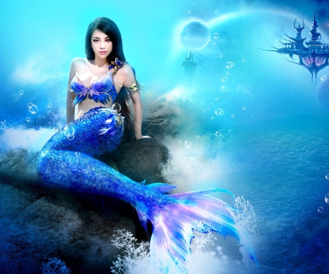 Misterious Blue Mermaid wallpaper 480x400