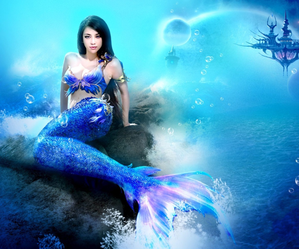 Fondo de pantalla Misterious Blue Mermaid 960x800