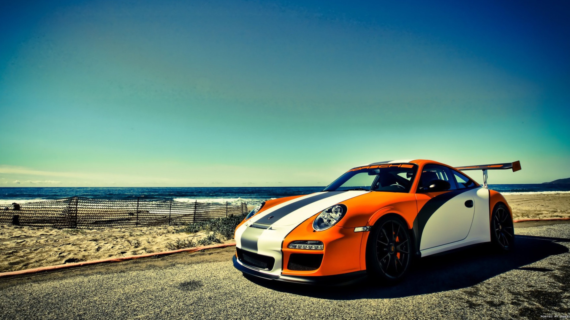 Orange Porsche 997 wallpaper 1920x1080