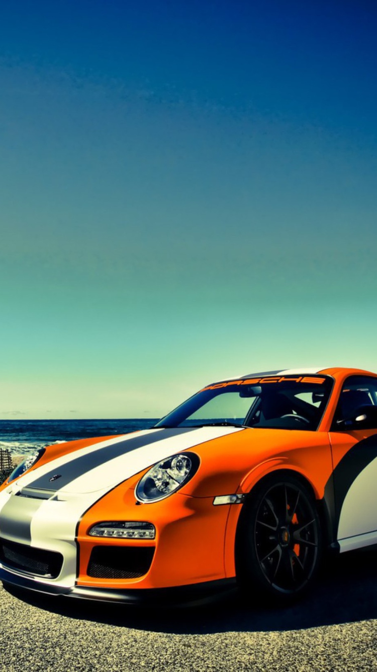 Das Orange Porsche 997 Wallpaper 750x1334