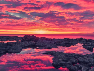 Das Breath Taking Sunset Coastline Wallpaper 320x240