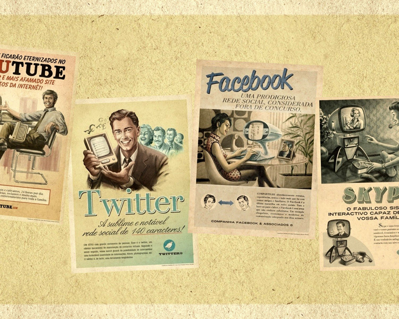 Social Networks Advertising: Skype, Twitter, Youtube wallpaper 1280x1024