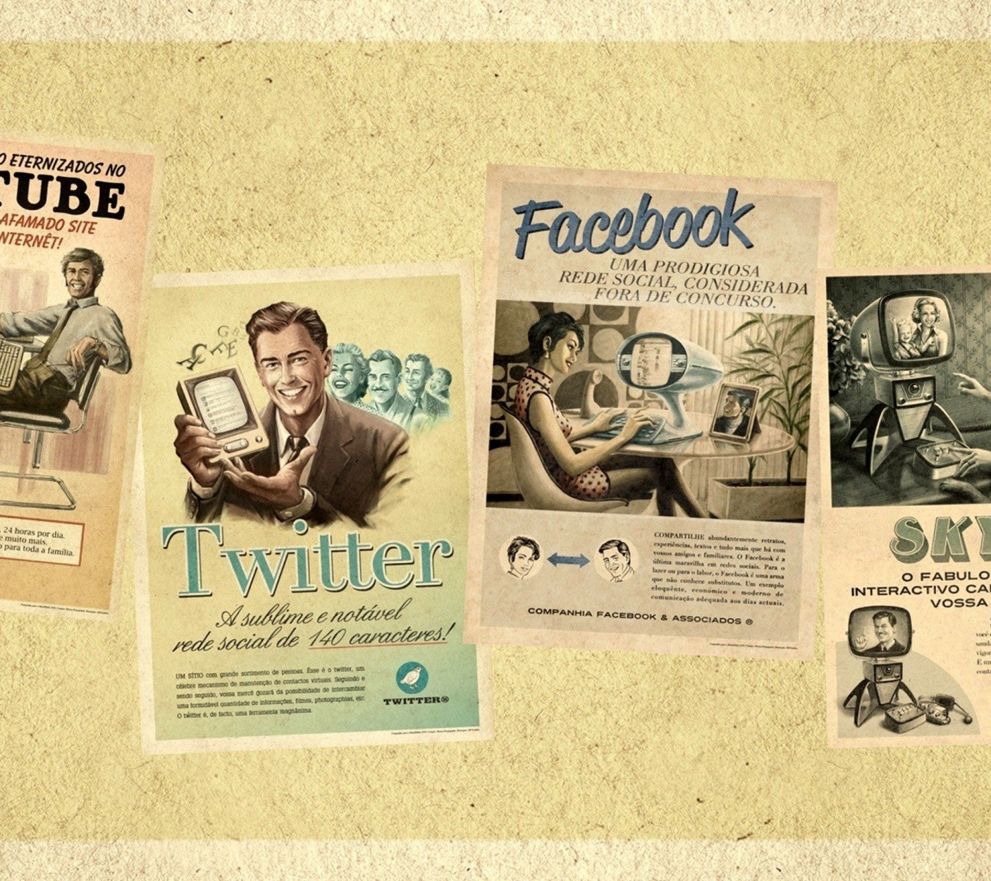 Social Networks Advertising: Skype, Twitter, Youtube wallpaper 1440x1280