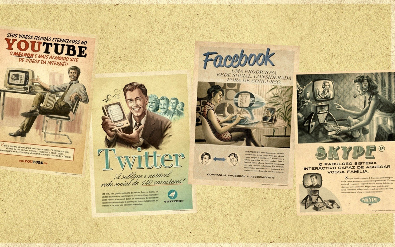 Social Networks Advertising: Skype, Twitter, Youtube wallpaper 1680x1050