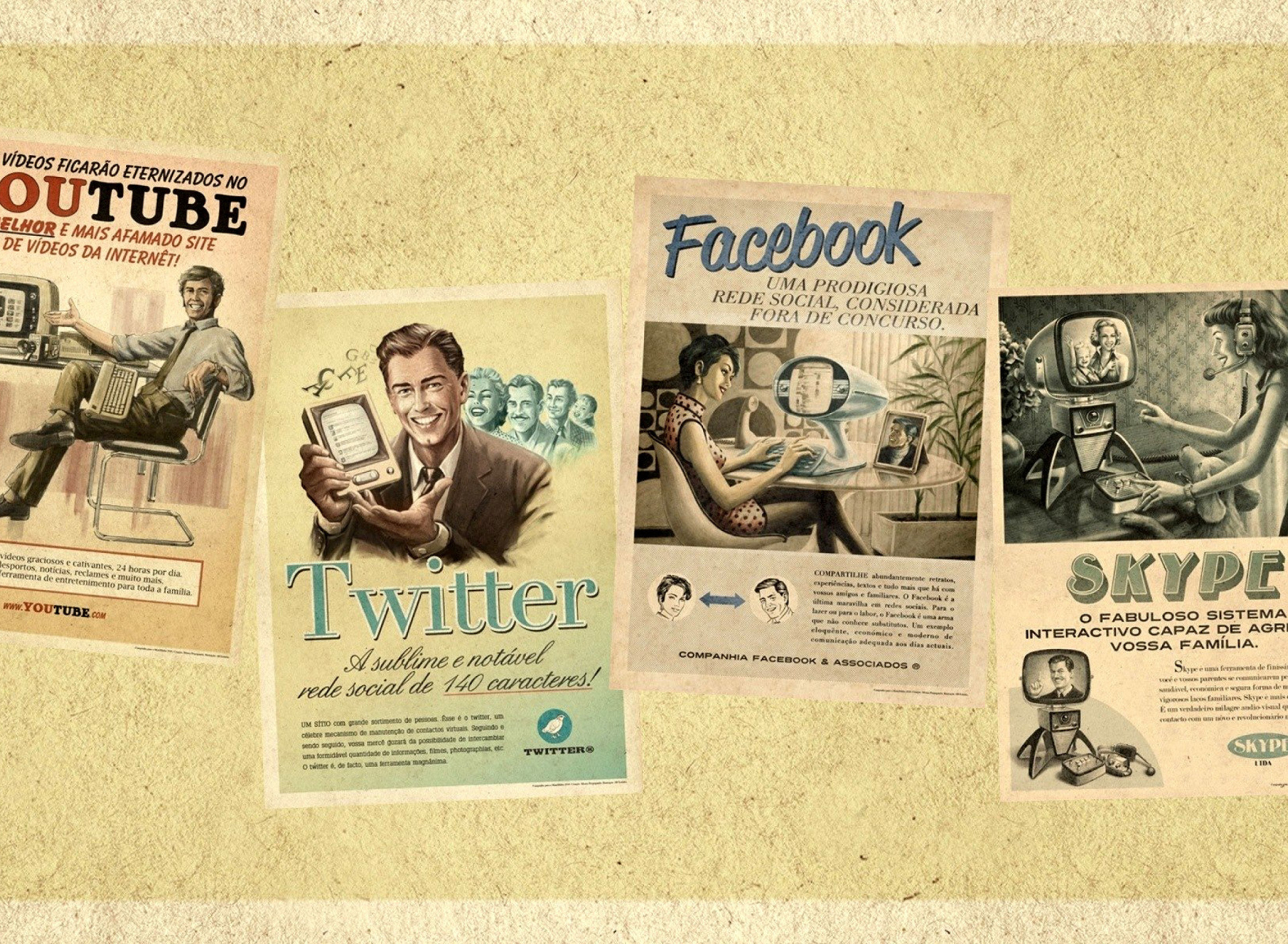 Social Networks Advertising: Skype, Twitter, Youtube wallpaper 1920x1408