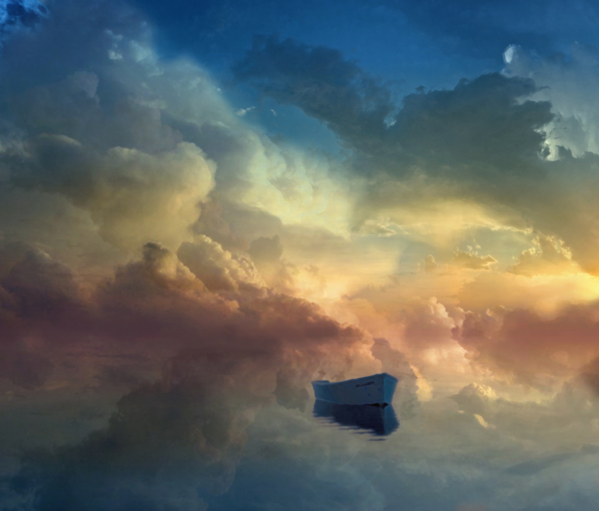 Fondo de pantalla Boat In Sky Ocean Painting 1200x1024