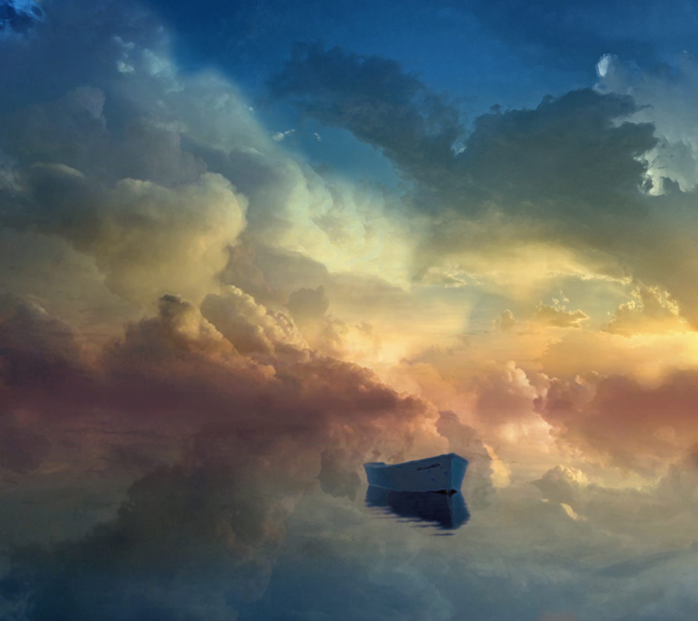 Fondo de pantalla Boat In Sky Ocean Painting 1440x1280