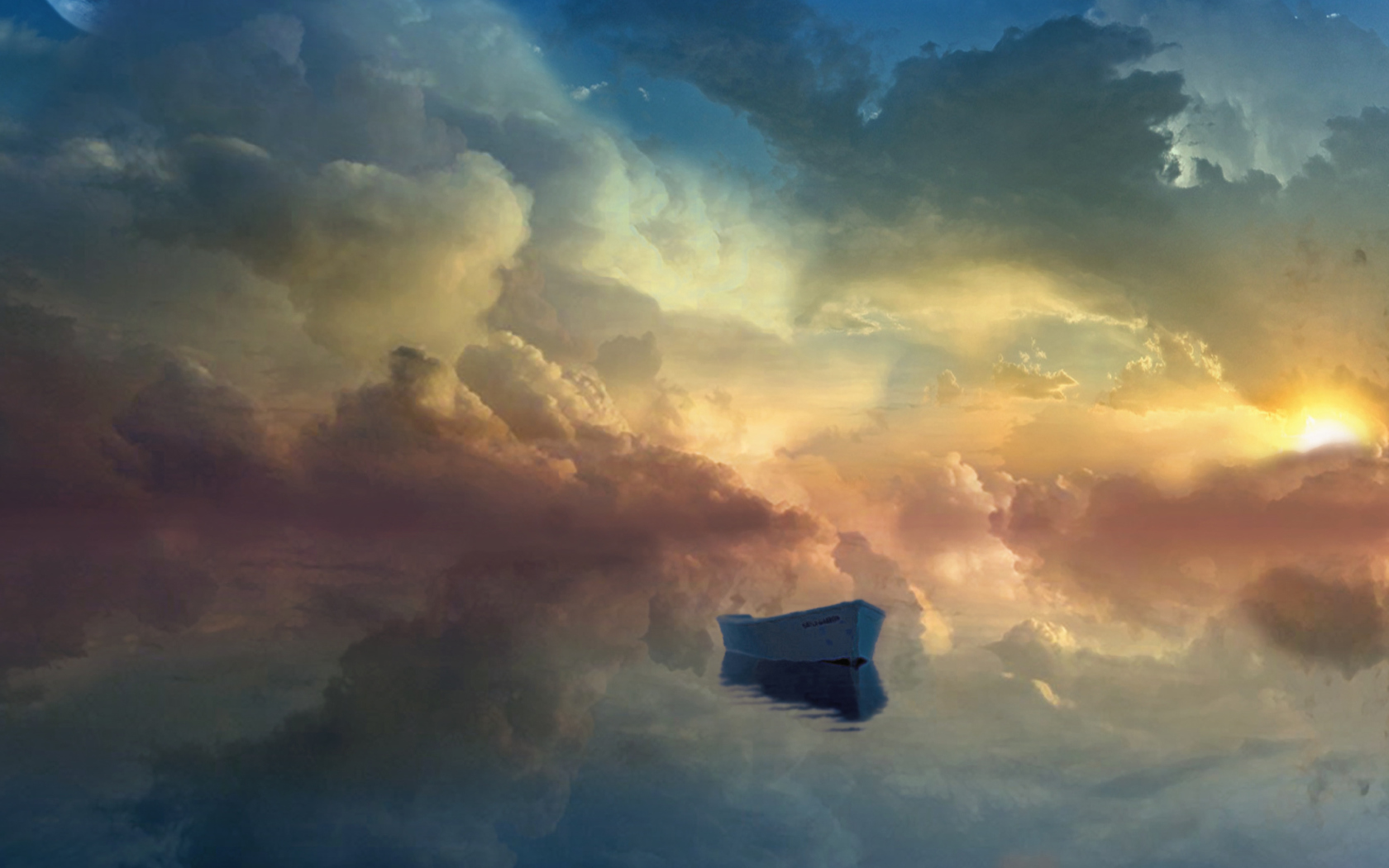 Fondo de pantalla Boat In Sky Ocean Painting 1680x1050
