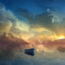 Das Boat In Sky Ocean Painting Wallpaper 208x208