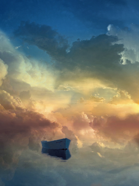 Обои Boat In Sky Ocean Painting 480x640