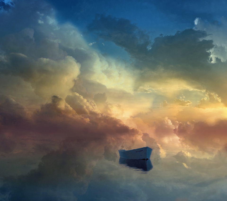 Boat In Sky Ocean Painting wallpaper 960x854