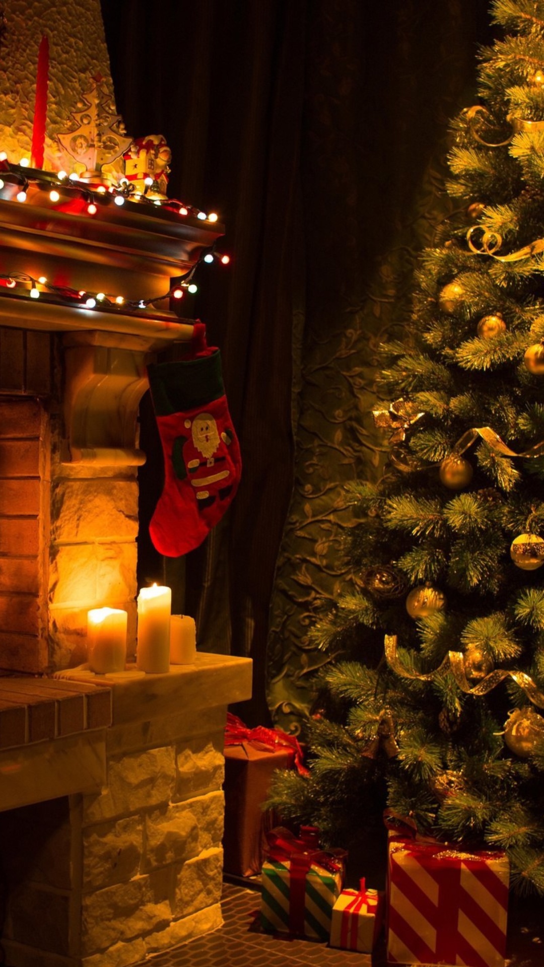 Fondo de pantalla Christmas Tree Fireplace 1080x1920
