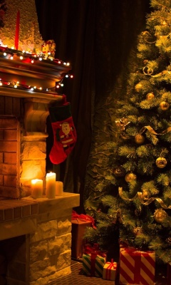 Christmas Tree Fireplace wallpaper 240x400