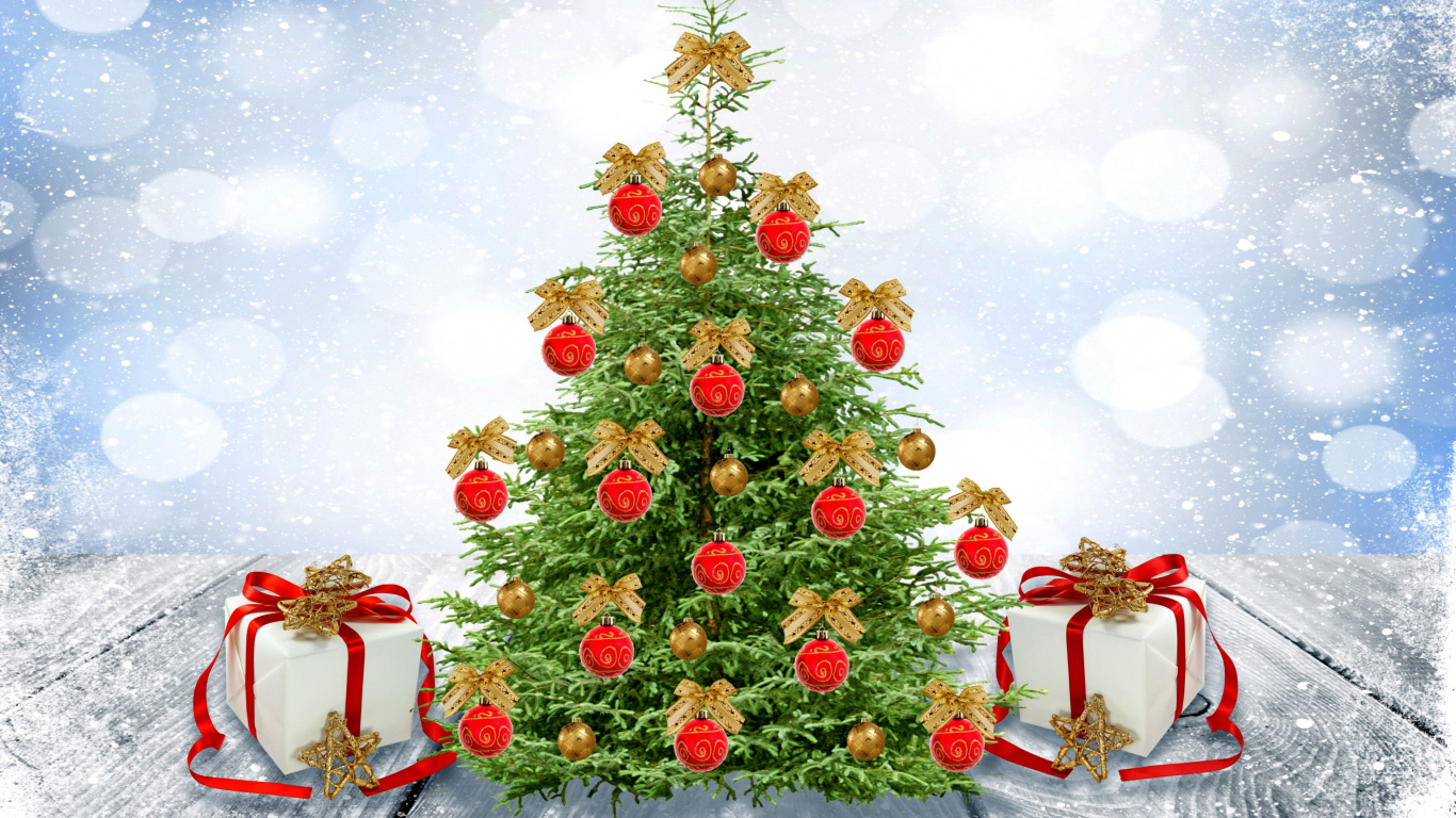 Обои New Year Tree with Snow 1366x768