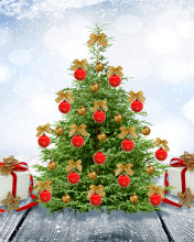 Das New Year Tree with Snow Wallpaper 176x220