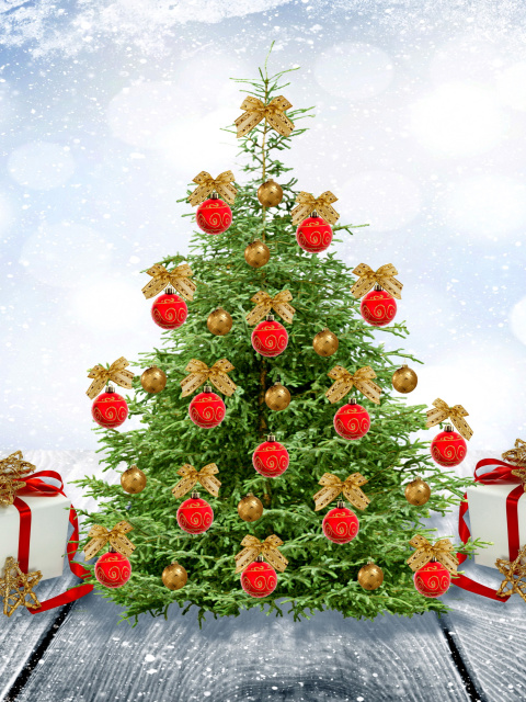 New Year Tree with Snow wallpaper 480x640