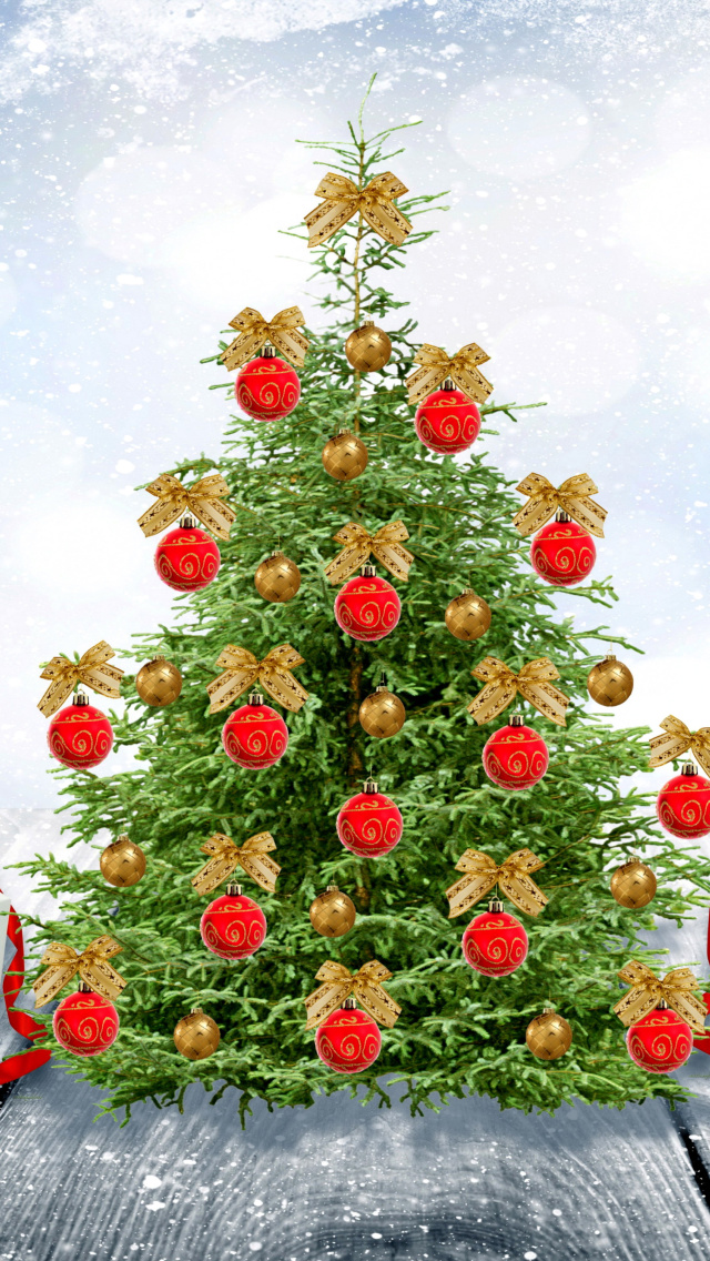 Обои New Year Tree with Snow 640x1136