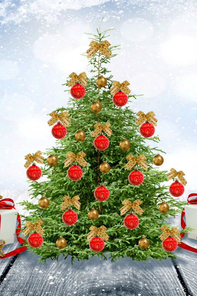 Обои New Year Tree with Snow 640x960