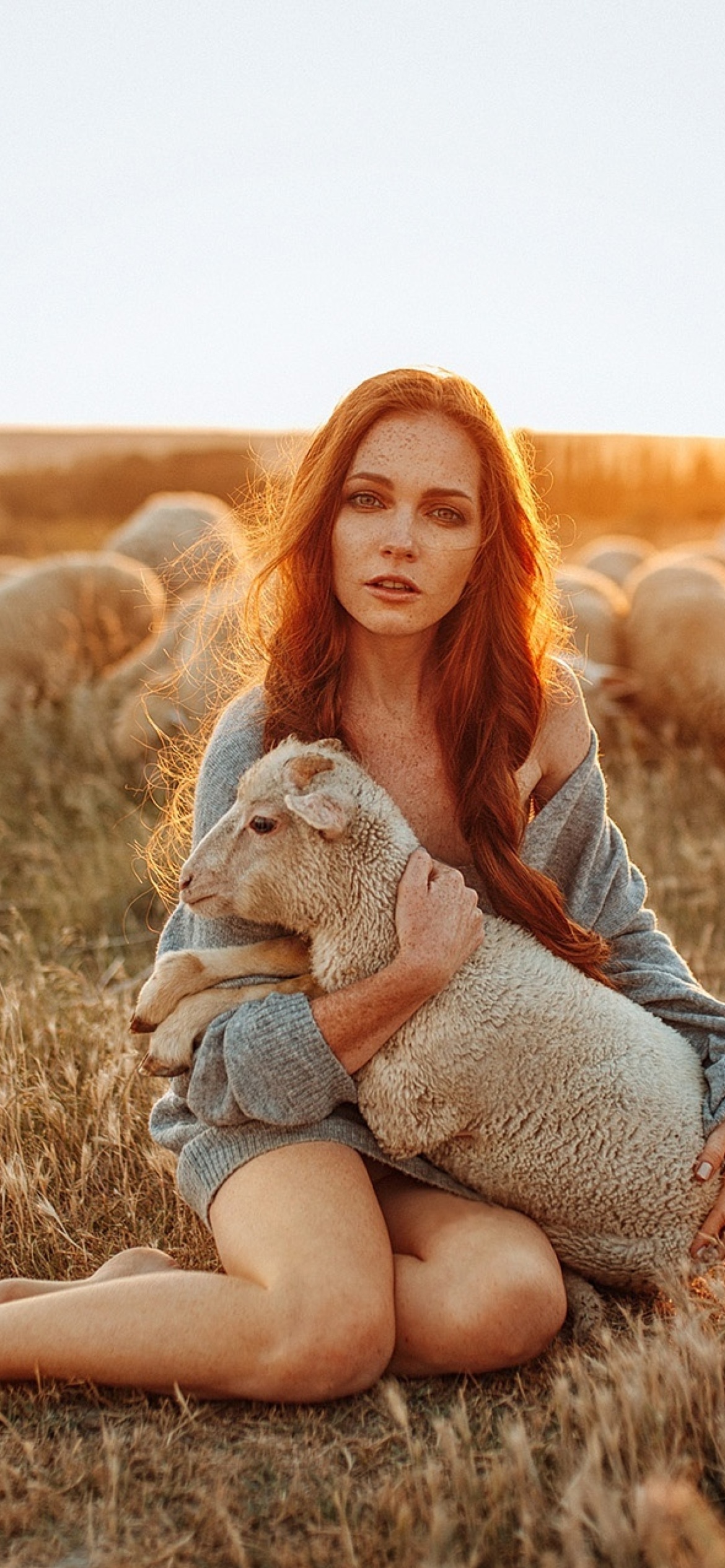 Girl with Sheep wallpaper 1170x2532
