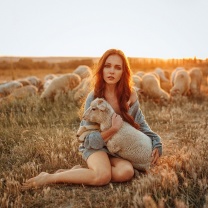 Sfondi Girl with Sheep 208x208