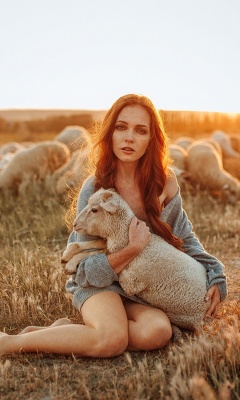 Обои Girl with Sheep 240x400