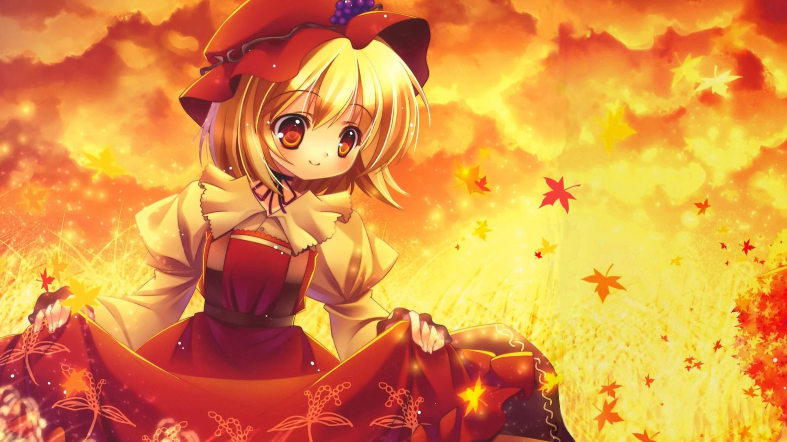 Картинка Autumn Anime Girl на Widescreen рабочего стола PC 1600x900