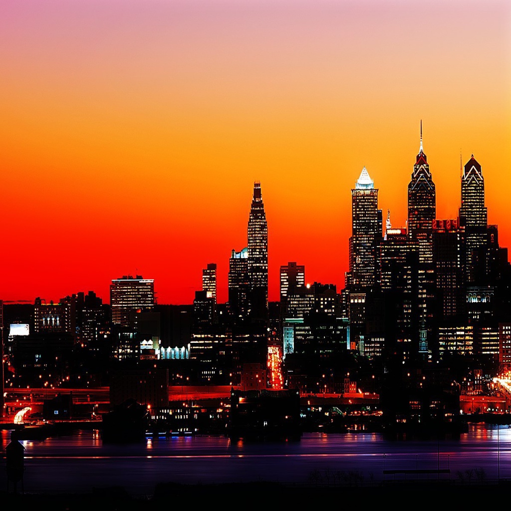 Das Philadelphia City Night Skyline Wallpaper 1024x1024