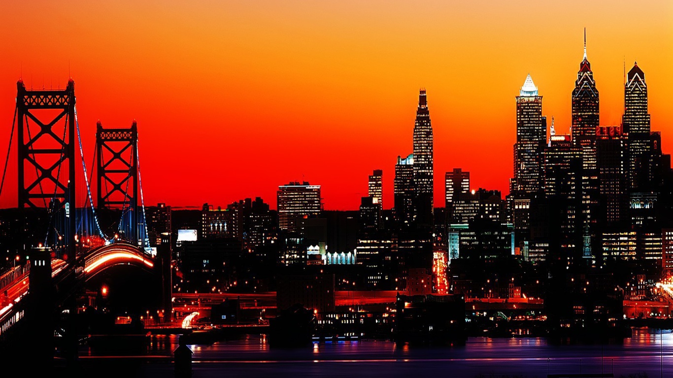 Fondo de pantalla Philadelphia City Night Skyline 1366x768
