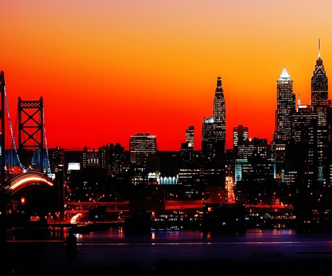 Das Philadelphia City Night Skyline Wallpaper 480x400