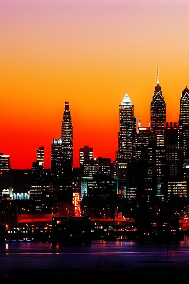 Philadelphia City Night Skyline screenshot #1 640x960