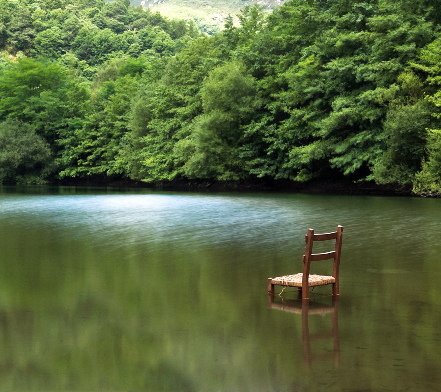 Chair In Middle Of Pieceful Lake wallpaper 1440x1280