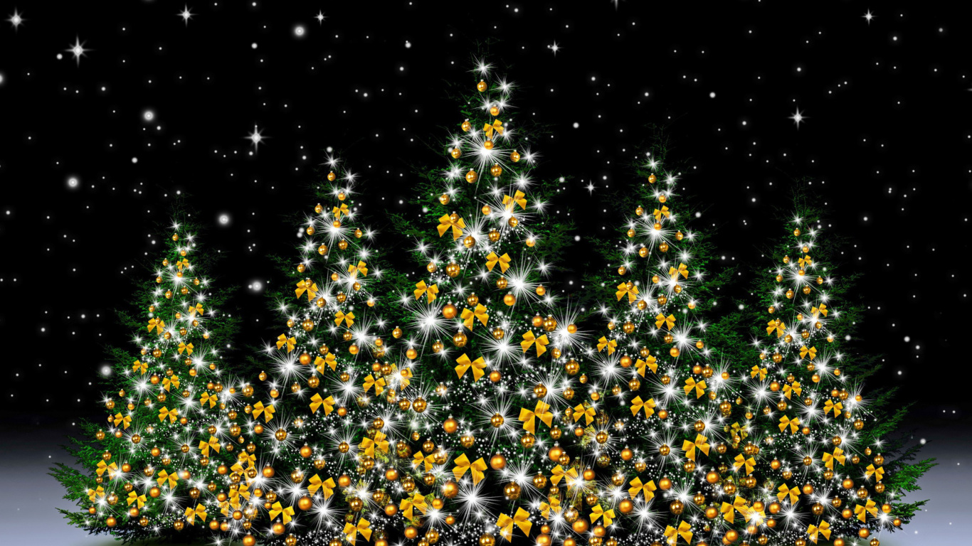 Обои Christmas Trees in Light 1366x768