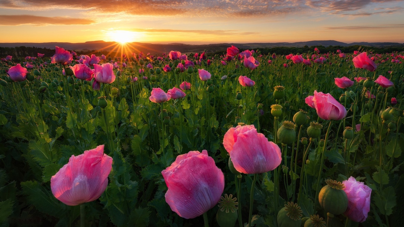 Poppies in Thuringia, Germany screenshot #1 1366x768