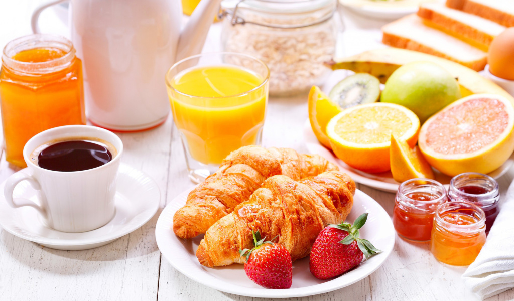 Breakfast with croissants and fruit screenshot #1 1024x600