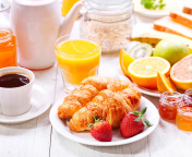 Fondo de pantalla Breakfast with croissants and fruit 176x144