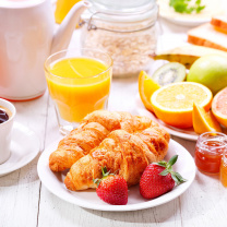 Breakfast with croissants and fruit wallpaper 208x208