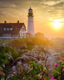 Das Lighthouse In Morning Mist Wallpaper 128x160