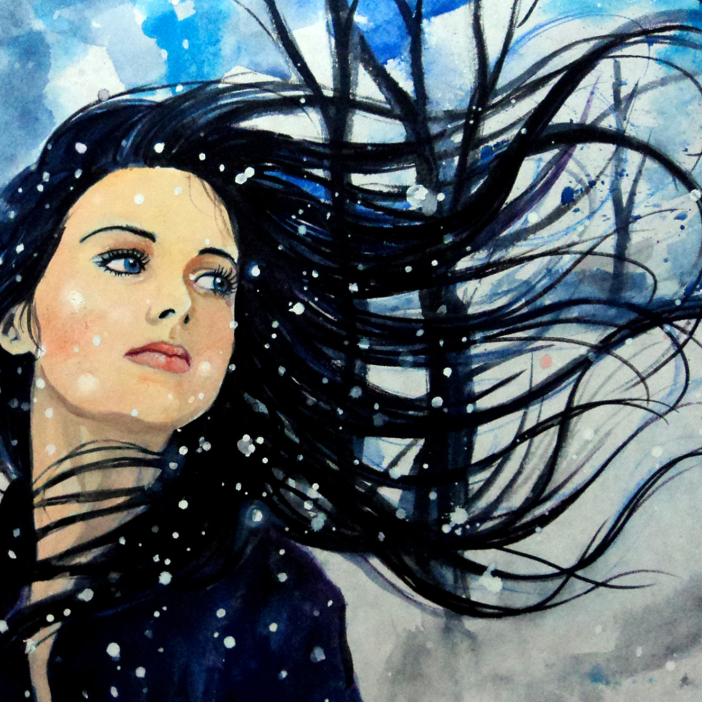 Screenshot №1 pro téma Winter Girl Painting 1024x1024