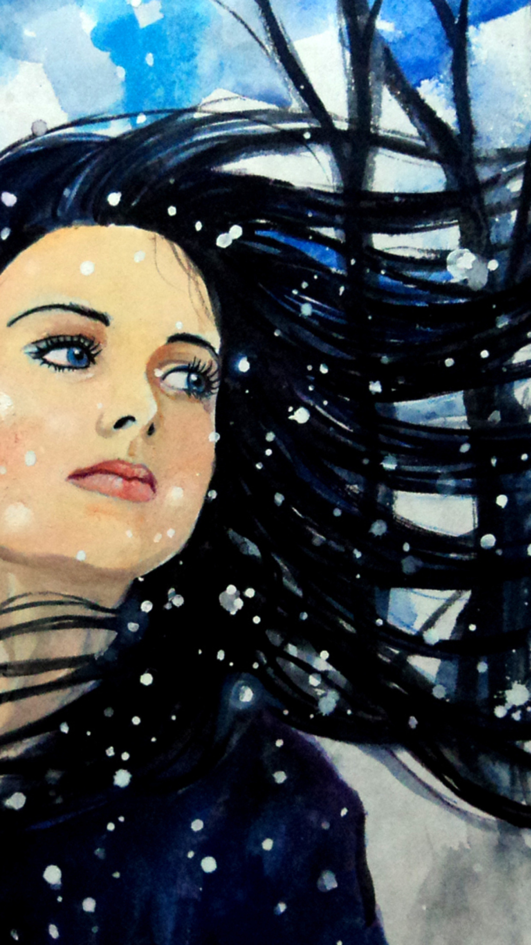 Sfondi Winter Girl Painting 1080x1920