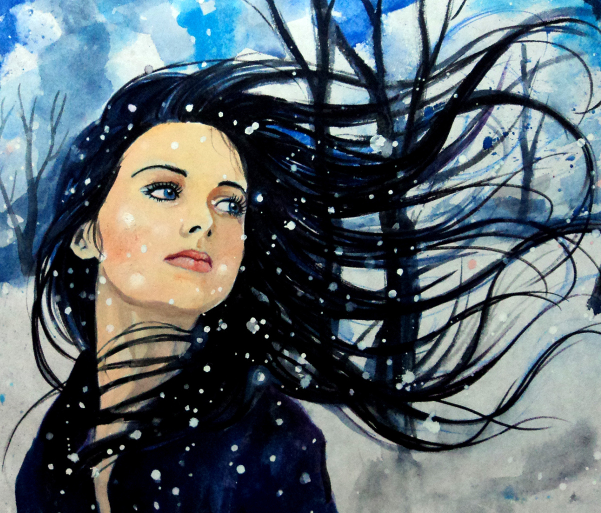 Обои Winter Girl Painting 1200x1024