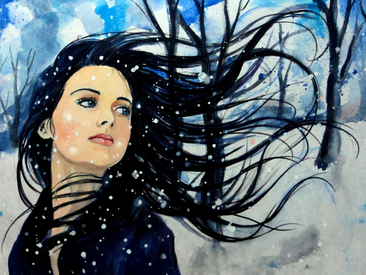 Das Winter Girl Painting Wallpaper 1280x960