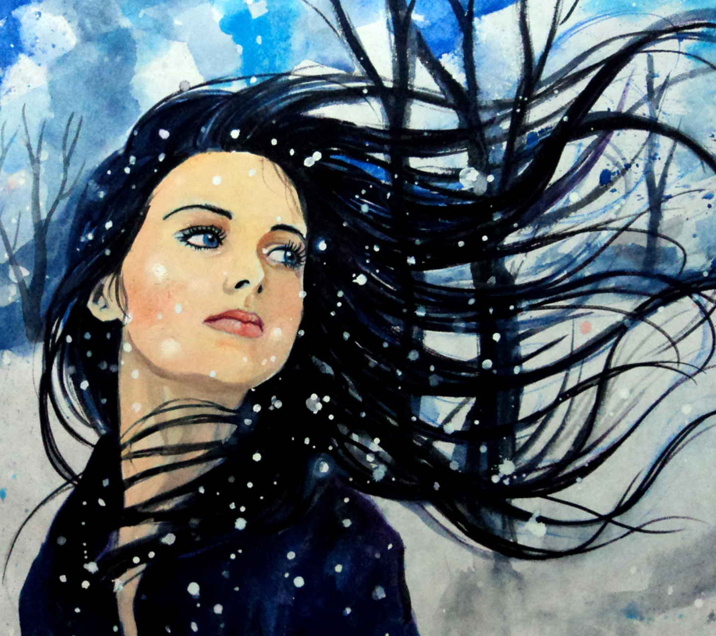 Das Winter Girl Painting Wallpaper 1440x1280