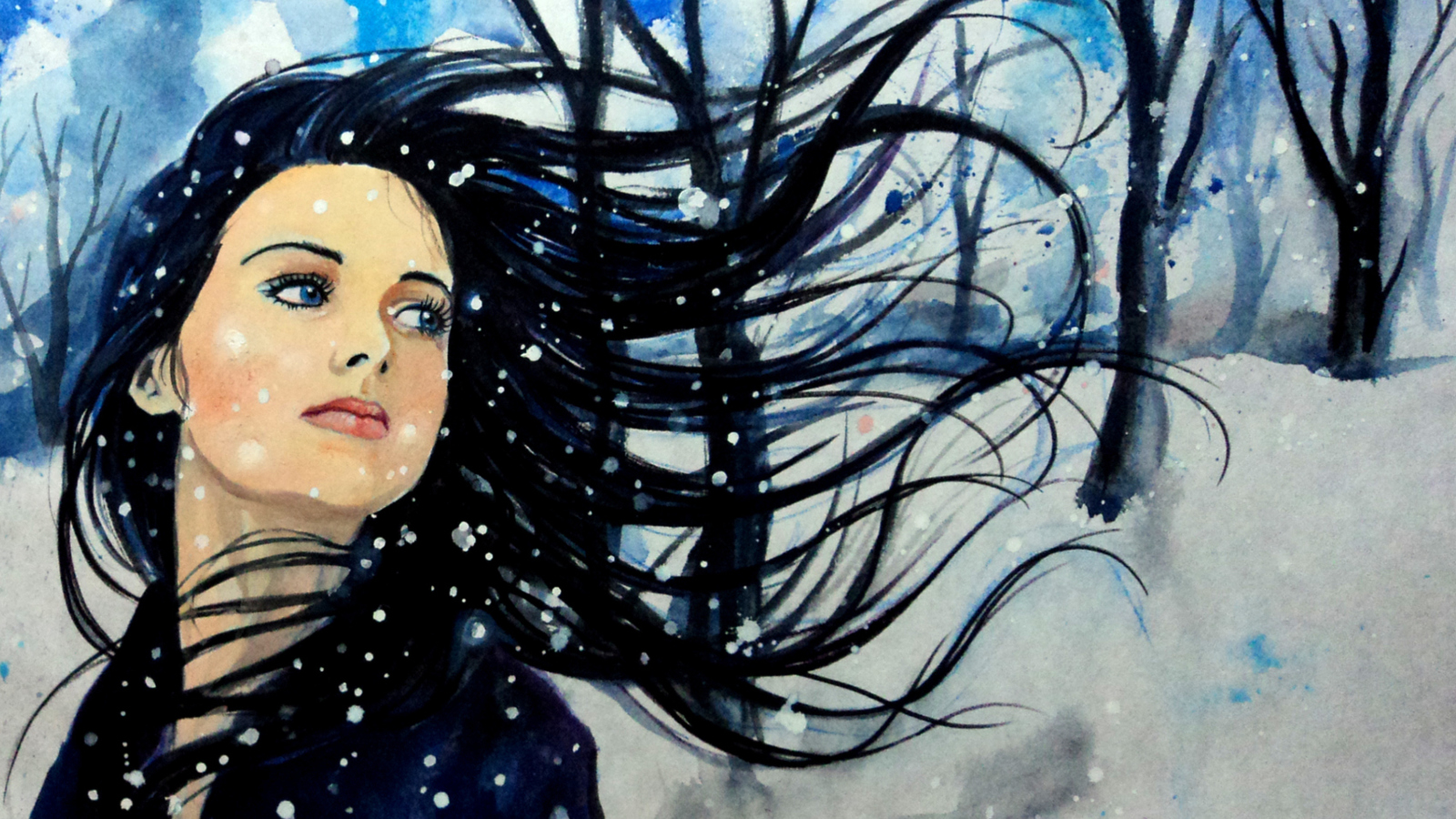 Sfondi Winter Girl Painting 1600x900